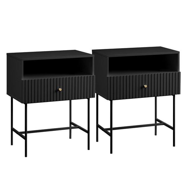 Sarantino Cecil Slender Fluted Bedside Table In Black Bedside Tables