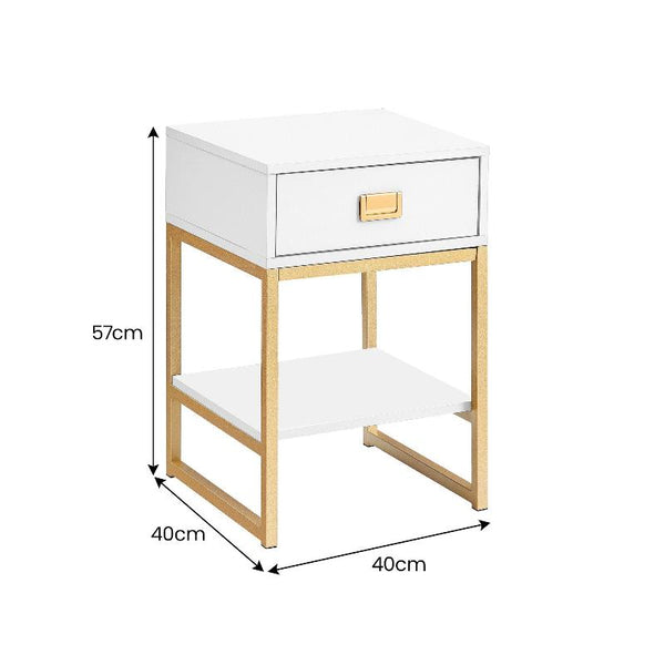 Sarantino Alessia Bedside Table In White/Gold Bedside Tables