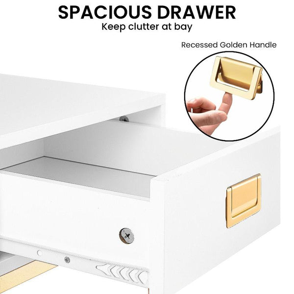 Sarantino Alessia Bedside Table In White/Gold Bedside Tables