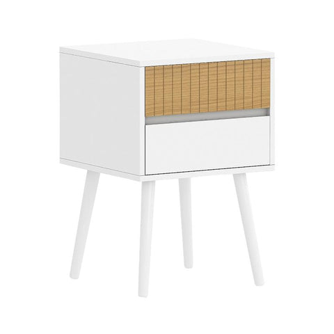 Sarantino Clio Bedside Table Night Stand White/Natural Bedside Tables