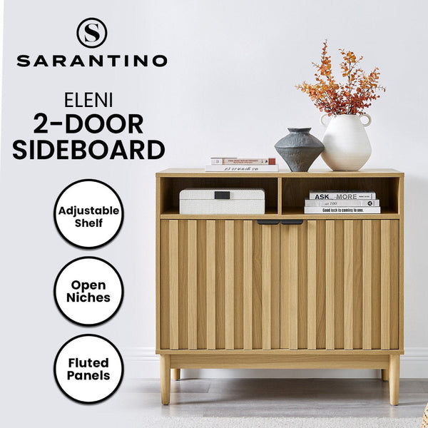 Sarantino Eleni 2 Door Sideboard Buffet Hallway Cabinet Storage Console Cupboard In Natural Cabinets & Cupboards