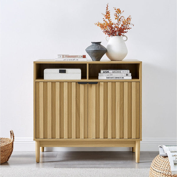 Sarantino Eleni 2 Door Sideboard Buffet Hallway Cabinet Storage Console Cupboard In Natural Cabinets & Cupboards