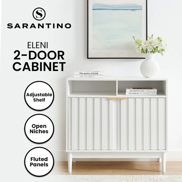 Sarantino Eleni White 2 Door Sideboard Cabinet Storage Console For Home Furniture Cabinets & Cupboards