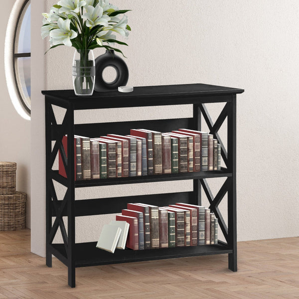 Sarantino Lucas 3 Tier Bookshelf Display Rack In Black Bookshelves