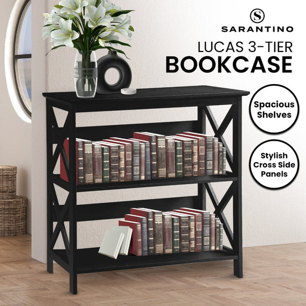 Sarantino Lucas 3 Tier Bookshelf Display Rack In Black Bookshelves