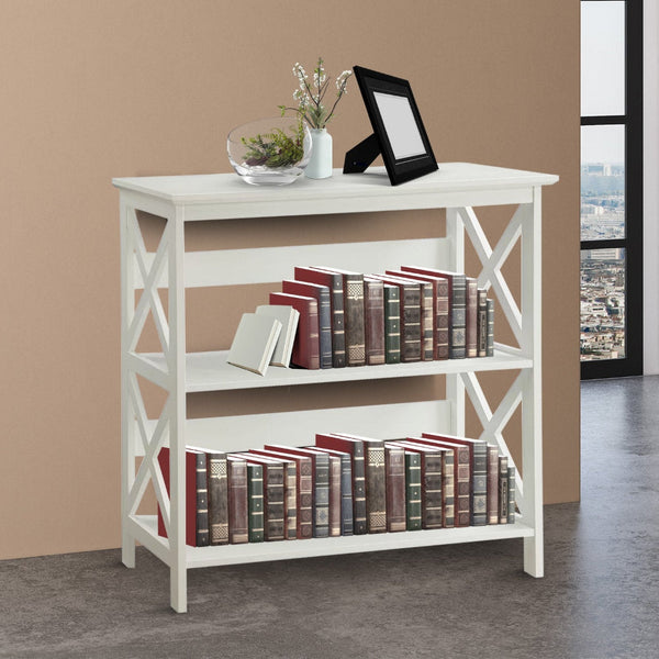 Sarantino Lucas 3 Tier Bookshelf Display Rack In White Bookshelves