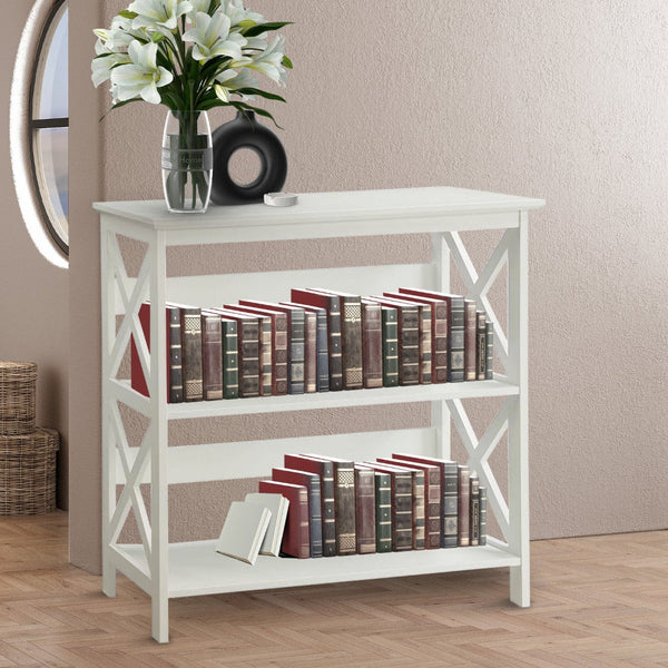 Sarantino Lucas 3 Tier Bookshelf Display Rack In White Bookshelves