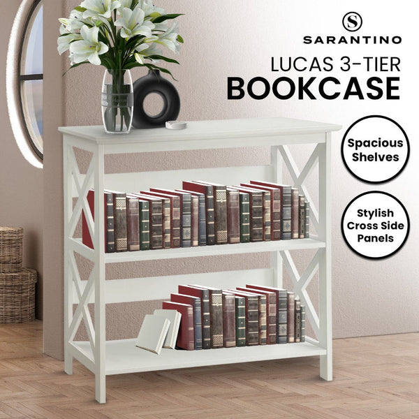 Sarantino Lucas 3 Tier Bookshelf Display Rack In White Bookshelves