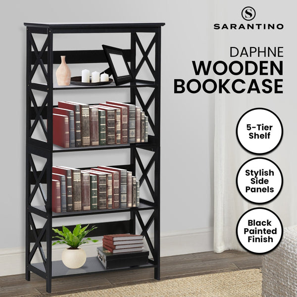 Sarantino Daphne 5 Tier Cross Panel Bookshelf Bookshelves