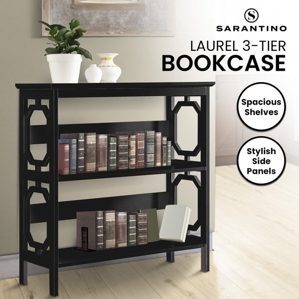 Sarantino Laurel 3 Tier Bookshelf Display Rack In Black Bookshelves