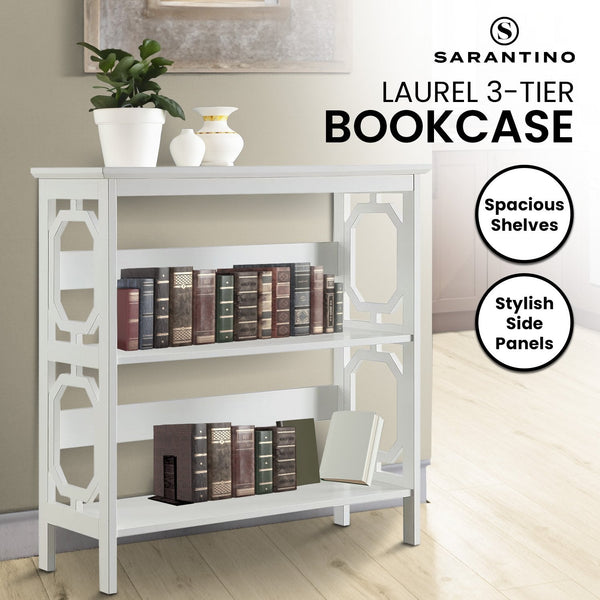Sarantino Laurel 3 Tier Bookshelf Display Rack In White Bookshelves