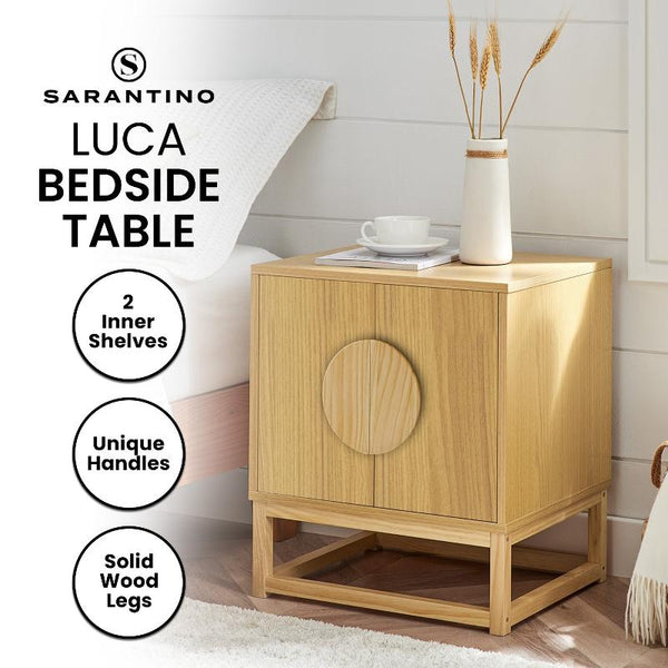 Sarantino Luca Bedside Table Split Door Night Stand Natural Bedside Tables