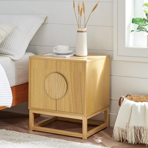 Sarantino Luca Bedside Table Split Door Night Stand Natural Bedside Tables