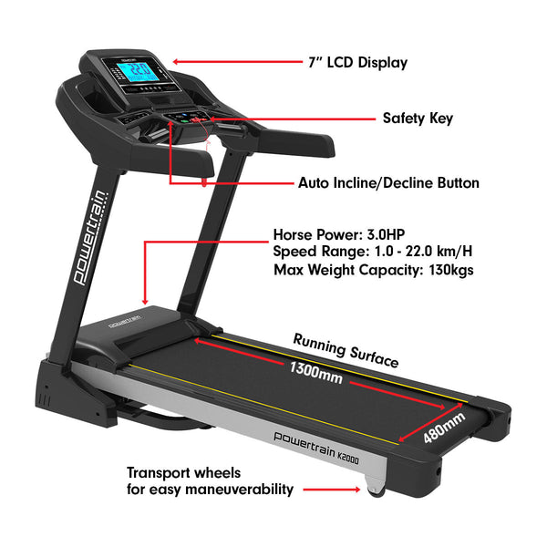 K2000 Treadmill With Fan Auto Incline Speed 22Km/H Treadmills