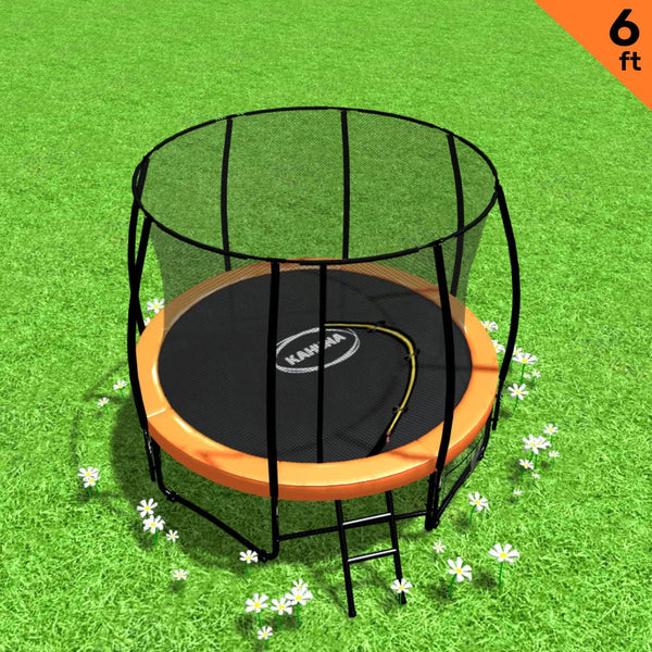 Classic 6Ft Outdoor Round Trampoline With Safety Enclosure Sports Fitness Toy Orange Trampolines