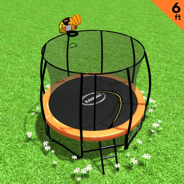 Classic 6Ft Outdoor Round Orange Trampoline Safety Enclosure And Basketball Hoop Set Trampolines