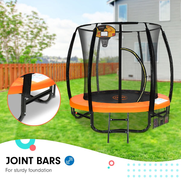 Classic 6Ft Outdoor Round Orange Trampoline Safety Enclosure And Basketball Hoop Set Trampolines