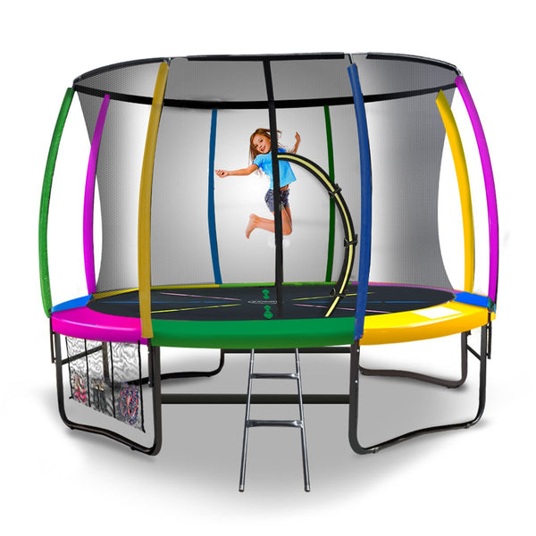 8Ft Outdoor Rainbow Trampoline Kids Children Suited Fitness Exercise Gymnastics With Safety Enclosure Trampolines