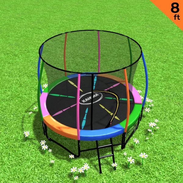 8Ft Outdoor Rainbow Trampoline Kids Children Suited Fitness Exercise Gymnastics With Safety Enclosure Trampolines