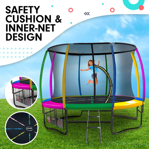 8Ft Outdoor Rainbow Trampoline Kids Children Suited Fitness Exercise Gymnastics With Safety Enclosure Trampolines