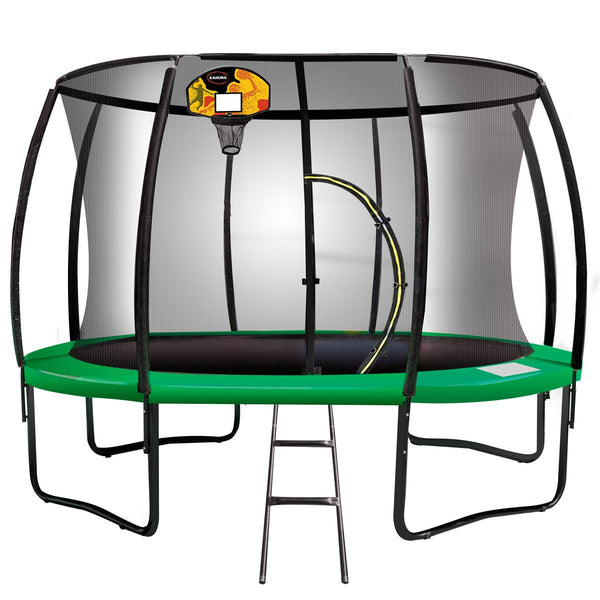 Kahuna 10Ft Outdoor Trampoline With Safety Enclosure Pad Ladder Basketball Hoop Set Green Trampolines