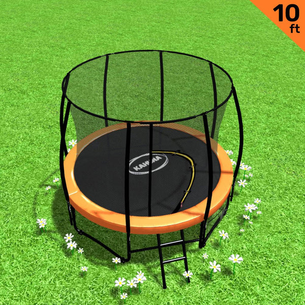 Kahuna 10Ft Round Trampoline With Ladder Net Safety Pad Cover Orange Outdoor Toy Trampolines