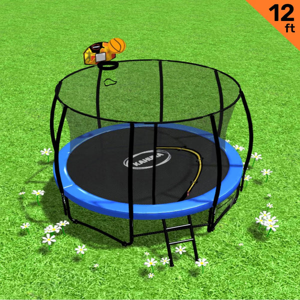 Kahuna 12Ft Outdoor Trampoline Kids Children With Safety Enclosure Pad Mat Ladder Basketball Hoop Set Blue Trampolines