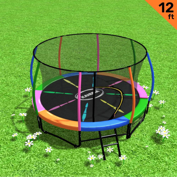 12Ft Trampoline Free Ladder Spring Mat Net Safety Pad Cover Round Enclosure Rainbow Trampolines