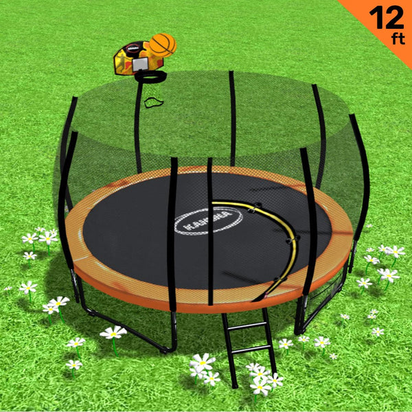 Kahuna Twister 12Ft Springless Trampoline With Safety Net Ladder Basketball Set Outdoor Trampolines
