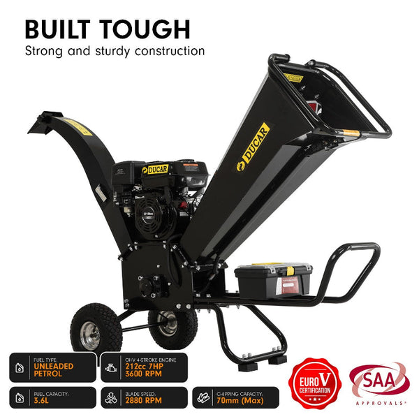 Ducar K70 7Hp Wood Chipper Shredder Mulcher Grinder Petrol In Black Chippers Shredders Mulchers