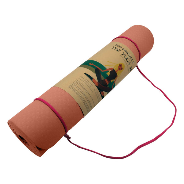 Powertrain Dual Layer Eco Friendly Yoga Mat Non Slip With Carry Strap Peach Mats & Non Slip Towels