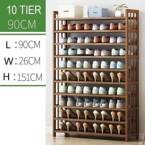 10 Tier Tower Bamboo Wooden Shoe Rack Corner Shelf Stand Storage Organiser 90Cm X 26Cm 151Cm Brown Shoe Racks