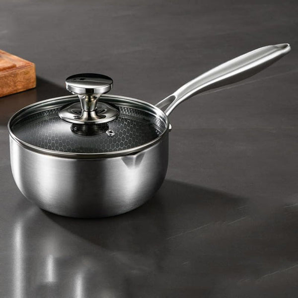 18Cm 316L Stainless Steel Saucepan Compound Honeycomb Nonstick Pan With Glass Lid 1.5L Pot Stay Cool Handle Multipurpose Milk Induction Capable And Ga