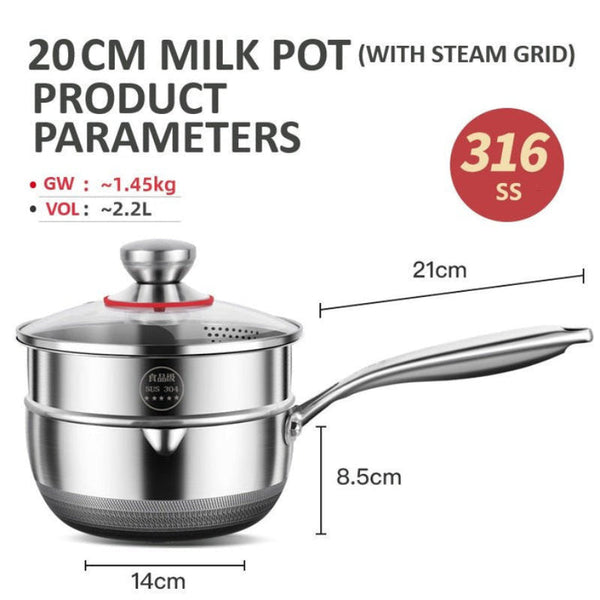 20Cm 316L Stainless Steel Honeycomb Nonstick Saucepan 2.2L Glass Lid Induction Saucepans & Stockpots