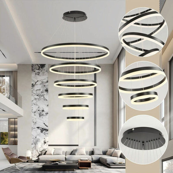 Bamdecor A18815 Nordic Home Decor Dining Room Pendant Lamp Lights Ceiling Hanging Chandelier Lamps 6 Rings Black Chandeliers & Ceiling Fixtures