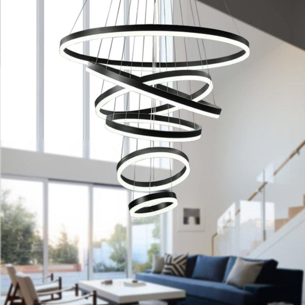 Bamdecor A18815 Nordic Home Decor Dining Room Pendant Lamp Lights Ceiling Hanging Chandelier Lamps 6 Rings Black Chandeliers & Ceiling Fixtures