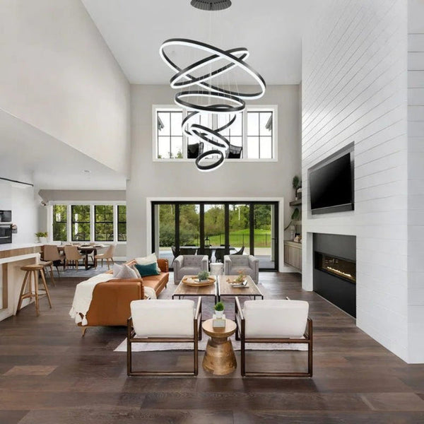 Bamdecor A18815 Nordic Home Decor Dining Room Pendant Lamp Lights Ceiling Hanging Chandelier Lamps 6 Rings Black Chandeliers & Ceiling Fixtures