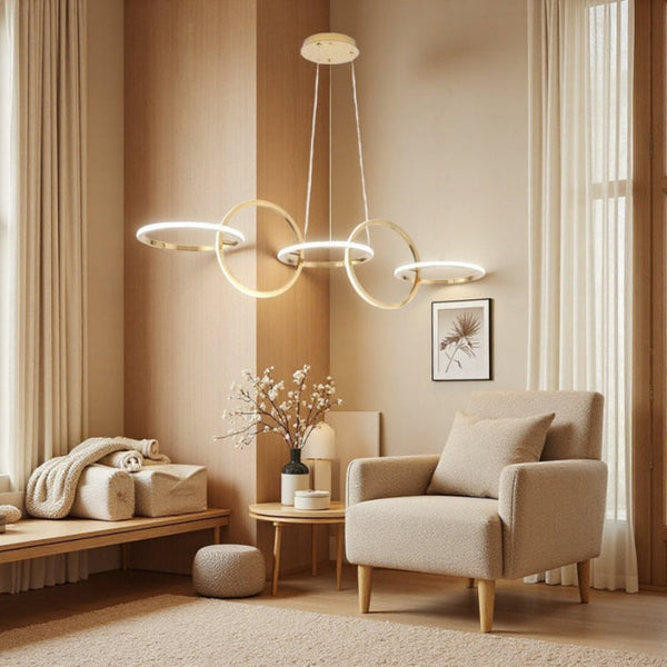 Bamdecor A180 Nordic Golden Circles Kitchen Dining Table Pendant Light Minimalist Modern Lighting (5 Circles) Chandeliers & Ceiling Fixtures