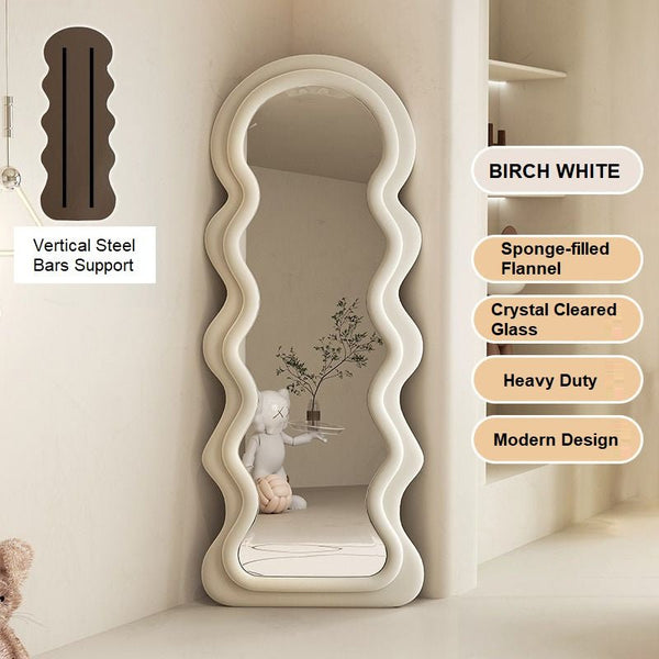 1.7M Elegance Curvy Floor Mirror Wavy Full Length Squiggle Body Irregular Asymmetrical Home Decor Birch White Mirrors