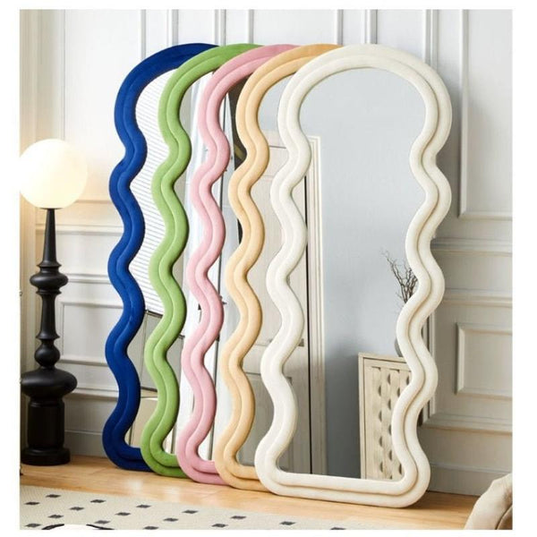 1.7M Elegance Curvy Floor Mirror Wavy Full Length Squiggle Body Irregular Asymmetrical Home Decor Birch White Mirrors
