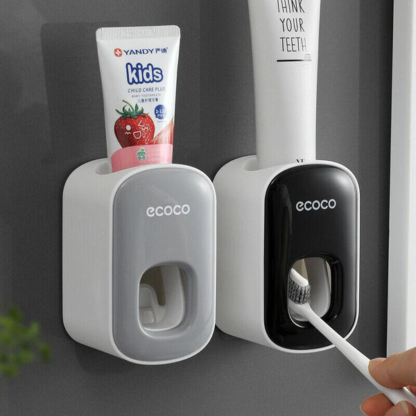 Ecoco Wall Mount Auto Ands Free Toothpaste Dispenser Automatic Squeezer Bathroom Holder Black Tumblers & Toothbrush Holders