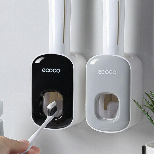 Ecoco Wall Mount Auto Ands Free Toothpaste Dispenser Automatic Squeezer Bathroom Holder Black Tumblers & Toothbrush Holders