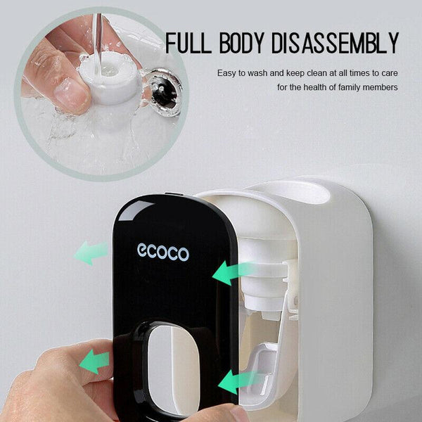 Ecoco Wall Mount Auto Ands Free Toothpaste Dispenser Automatic Squeezer Bathroom Holder Black Tumblers & Toothbrush Holders