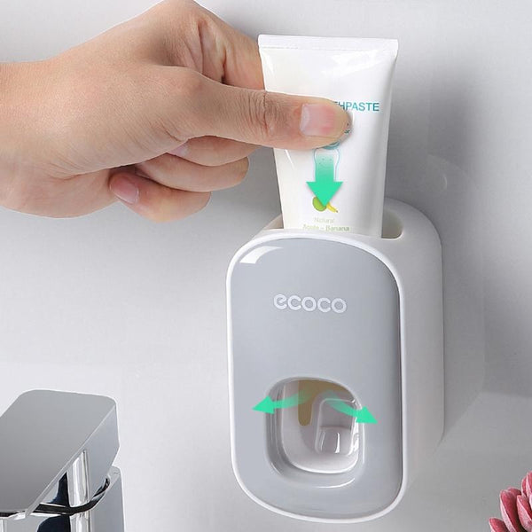 Ecoco Wall Mount Auto Ands Free Toothpaste Dispenser Automatic Squeezer Bathroom Holder Grey Tumblers & Toothbrush Holders