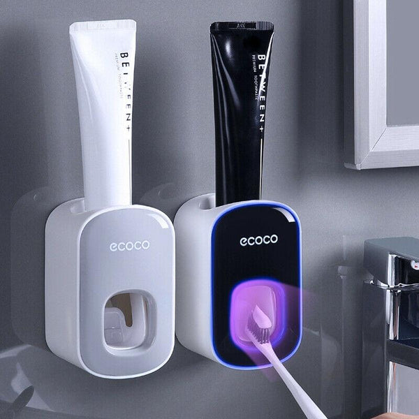 Ecoco Wall Mount Auto Ands Free Toothpaste Dispenser Automatic Squeezer Bathroom Holder Grey Tumblers & Toothbrush Holders