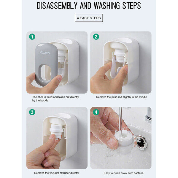 Ecoco Wall Mount Auto Ands Free Toothpaste Dispenser Automatic Squeezer Bathroom Holder Grey Tumblers & Toothbrush Holders
