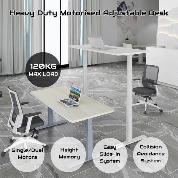 Standing Desk Height Adjustable Sit Motorised Dual Motors Frame White Only Home Office Desks