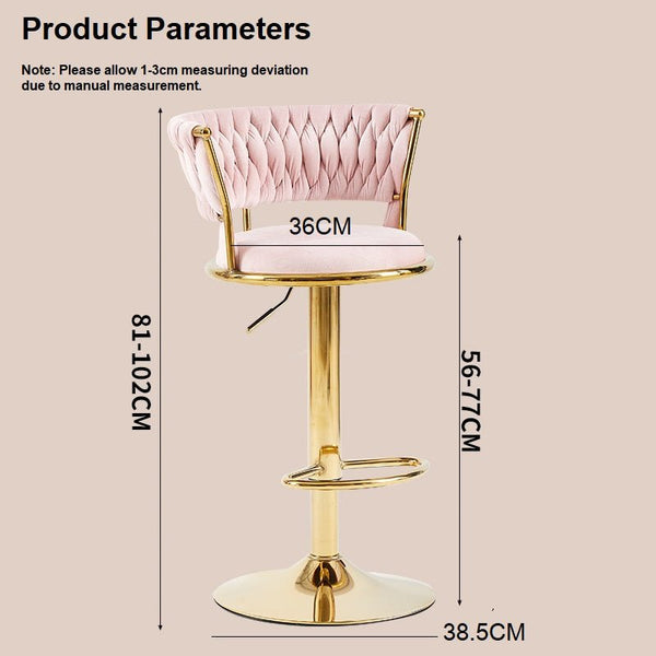 Serenita 2X Height Swivel Bar Stool Velvet Golden Base Barstools Chairs Padded Seat Beige Benches Bar Stools