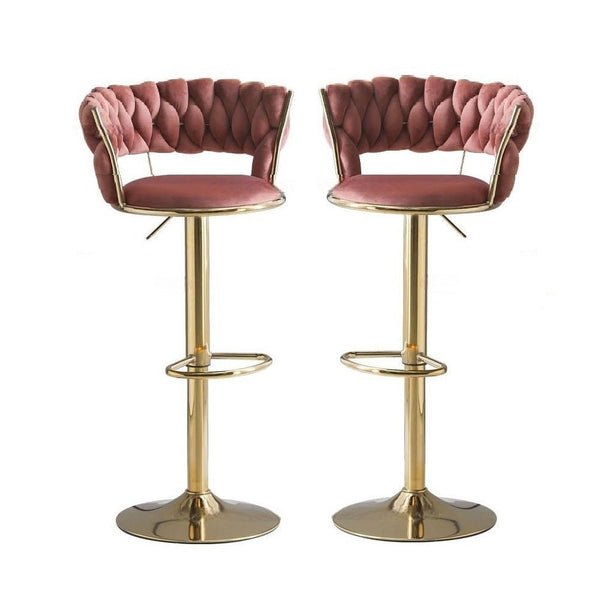 Serenita Red Bean Brown Velvet Kitchen Breakfast Bar Stools Counter Height X2 Benches Bar Stools