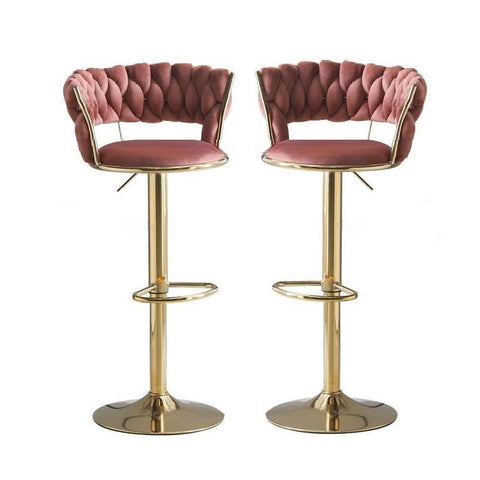 Serenita Red Bean Brown Velvet Kitchen Breakfast Bar Stools Counter Height X2 Benches Bar Stools